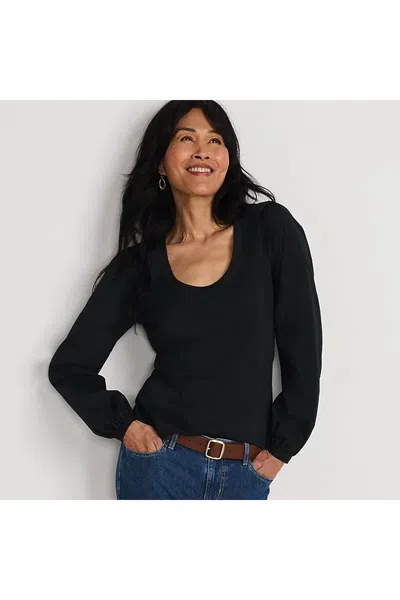Lands' End Women's Supima Interlock Scoop Neck Blouson Sleeve Top In Black