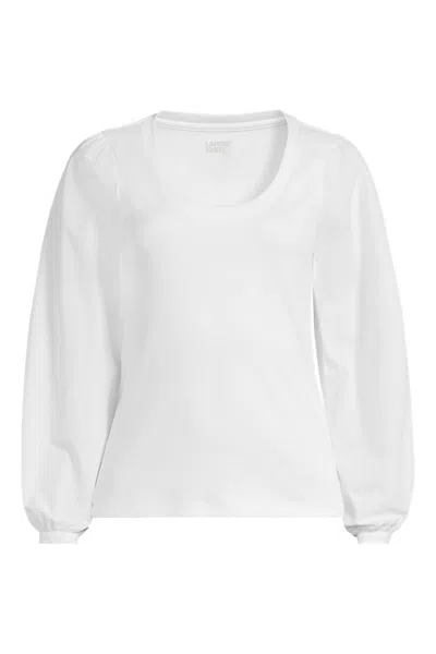 Lands' End Women's Supima Interlock Scoop Neck Blouson Sleeve Top In White