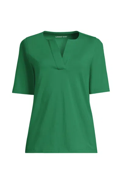 Lands' End Women's Supima Jersey Half Sleeve Splitneck Shirt In Green