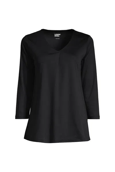 Lands' End Women's Supima Micro Modal 3/4 Sleeve Notch Neck Tunic In Black