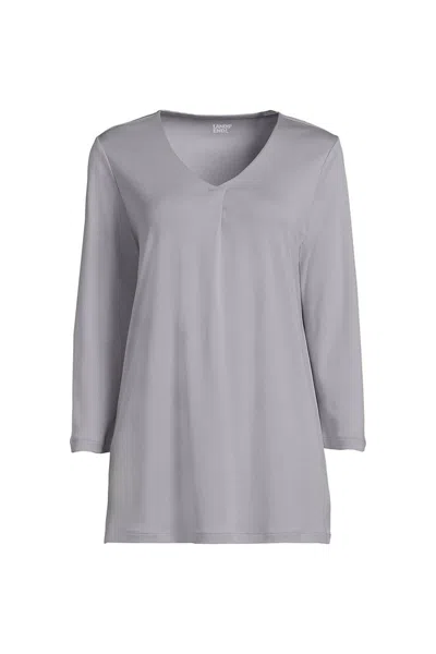 Lands' End Women's Supima Micro Modal 3/4 Sleeve Notch Neck Tunic In Gray