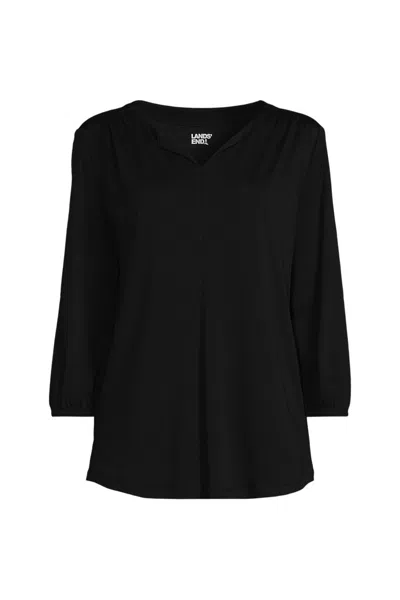 Lands' End Women's Supima Micro Modal 3/4 Sleeve Split Neck Tunic In Black