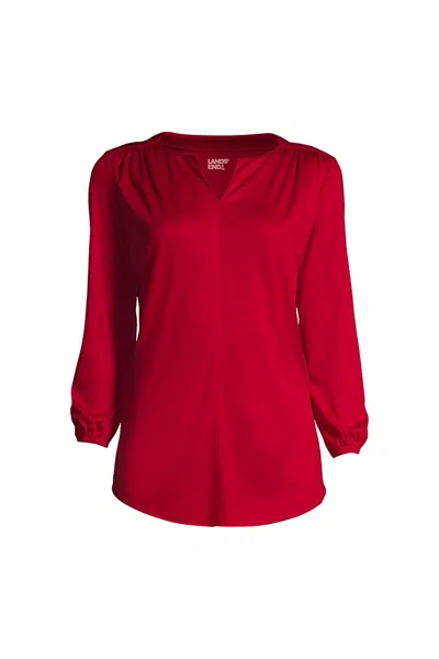 Lands' End Women's Supima Micro Modal 3/4 Sleeve Split Neck Tunic In Red