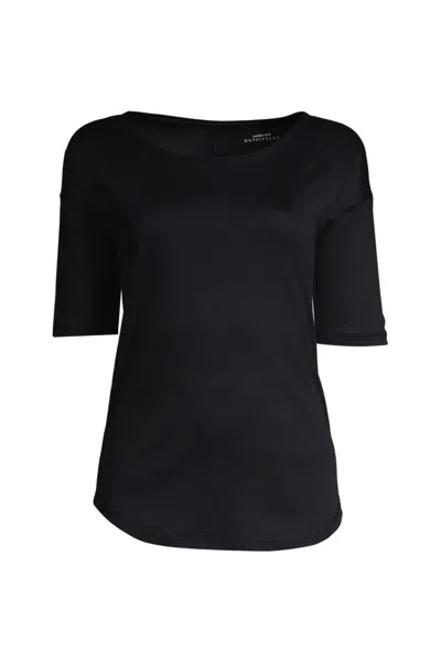 Lands' End Women's Supima Micro Modal Elbow Sleeve Balletneck Curved Hem Top In Multi