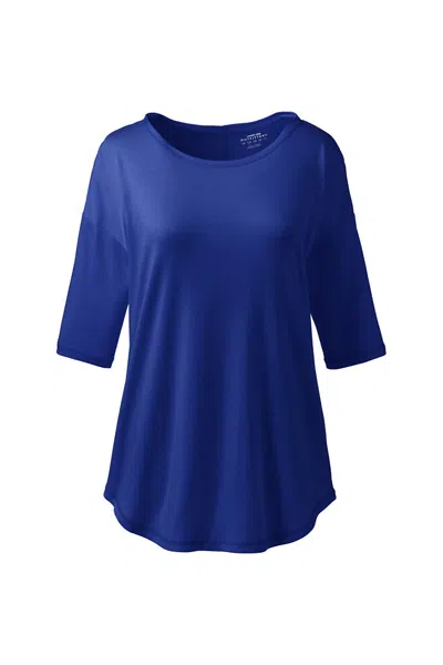 Lands' End Women's Supima Micro Modal Elbow Sleeve Balletneck Curved Hem Top In Multi