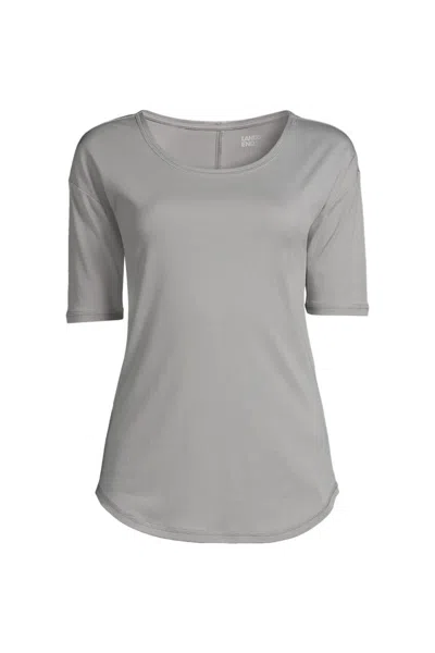 Lands' End Women's Supima Micro Modal Elbow Sleeve Balletneck Curved Hem Top In Multi