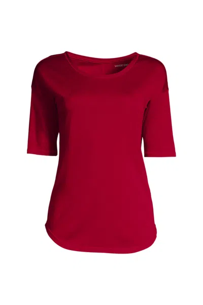 Lands' End Women's Supima Micro Modal Elbow Sleeve Balletneck Curved Hem Top In Red