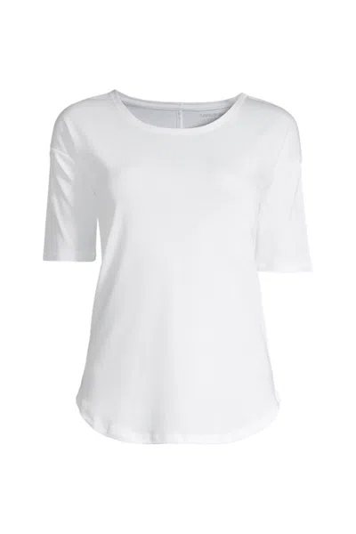 Lands' End Women's Supima Micro Modal Elbow Sleeve Balletneck Curved Hem Top In Multi