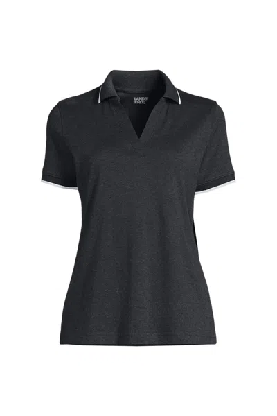 Lands' End Women's Supima Short Sleeve Tipped Johnny Collar Polo Shirt In Gray