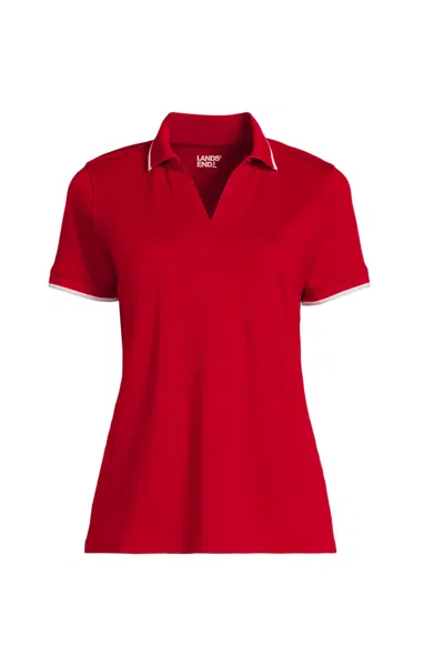 Lands' End Women's Supima Short Sleeve Tipped Johnny Collar Polo Shirt In Red
