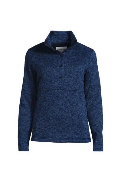Lands' End Women's Sweater Fleece Snap Neck Pullover Jacket In Blue
