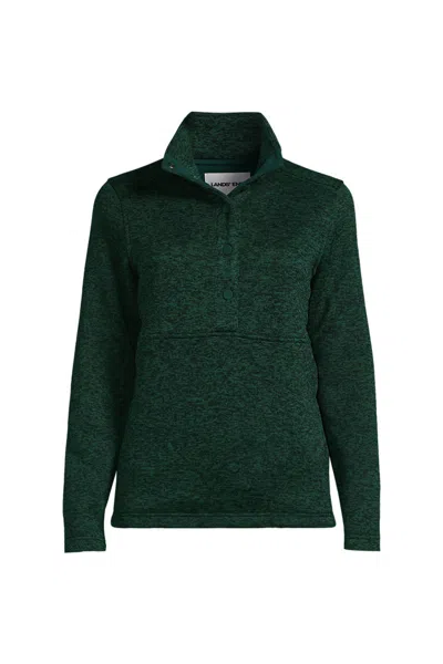 Lands' End Women's Sweater Fleece Snap Neck Pullover Jacket In Green