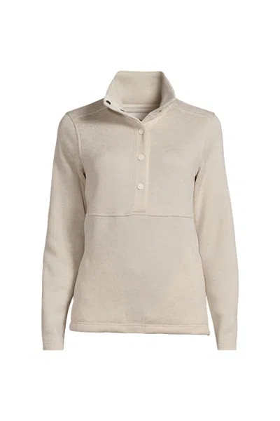 Lands' End Women's Sweater Fleece Snap Neck Pullover Jacket In Neutral