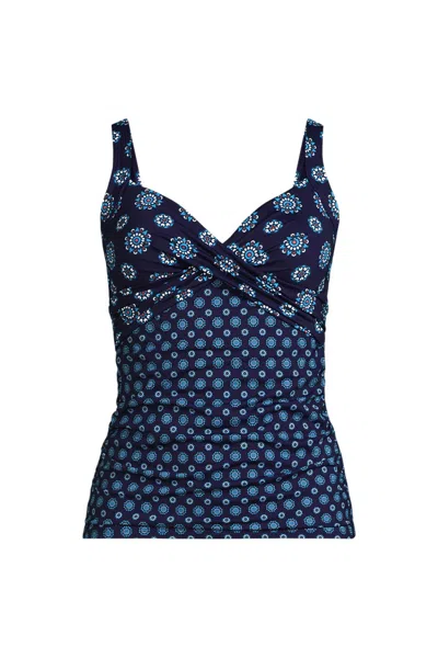 Lands' End Women's Sweetheart Wrap Underwire Tankini Top In Blue