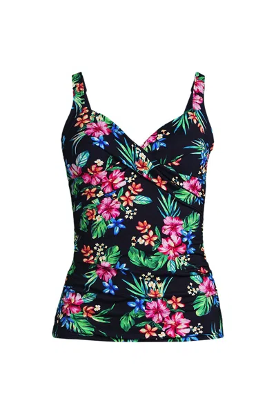 Lands' End Women's Sweetheart Wrap Underwire Tankini Top In Black