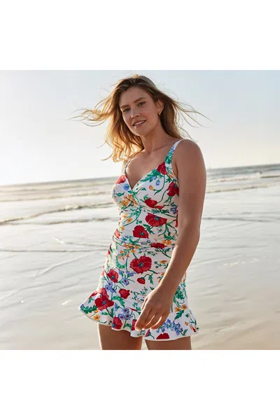 Lands' End Women's Sweetheart Wrap Underwire Tankini Top In Multi