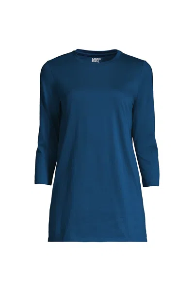 Lands' End Women's Tall 3/4 Sleeve Cotton Supima Tunic In Blue