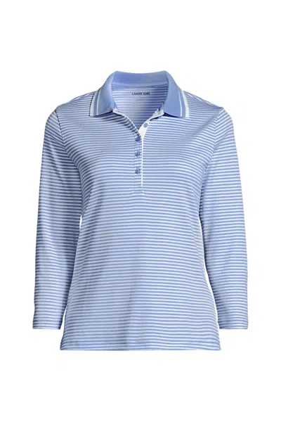 Lands' End Women's Tall 3/4 Sleeve Supima Cotton Polo Shirt In Blue