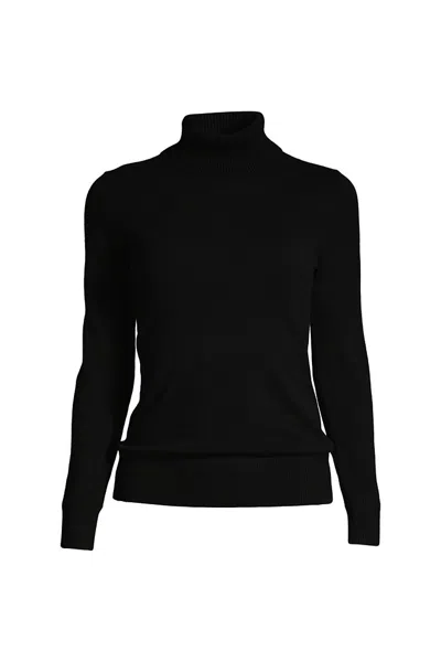 Lands' End Women's Tall Cashmere Turtleneck Sweater In Black
