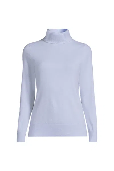 Lands' End Women's Tall Cashmere Turtleneck Sweater In Blue