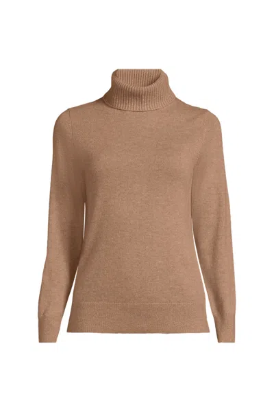 Lands' End Women's Tall Cashmere Turtleneck Sweater In Brown