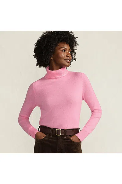 Lands' End Women's Tall Cashmere Turtleneck Sweater In Pink