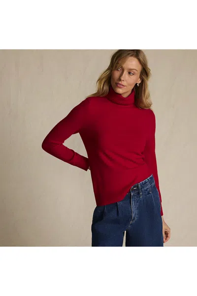 Lands' End Women's Tall Cashmere Turtleneck Sweater In Red