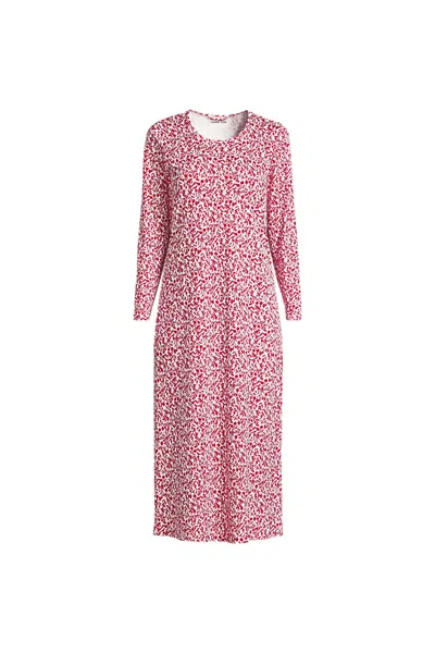 Lands' End Women's Tall Cotton Long Sleeve Midcalf Nightgown In Pink