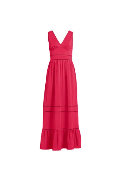 Lands' End Women's Tall Cotton Modal Embellished Trim Maxi Dress In Pink