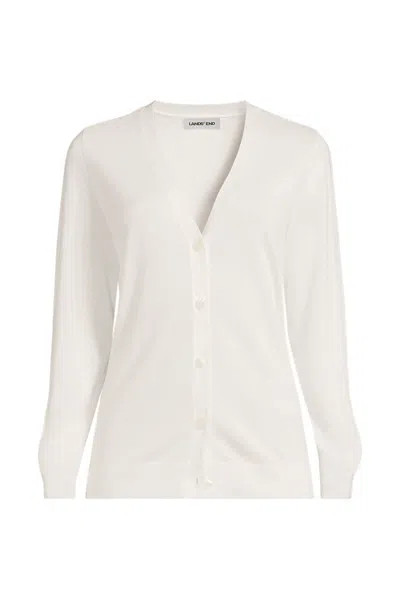 Lands' End Women's Tall Cotton Modal V-neck Cardigan Sweater In White