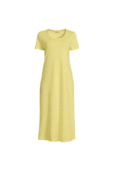 Lands' End Women's Tall Cotton Short Sleeve Midcalf Nightgown In Yellow