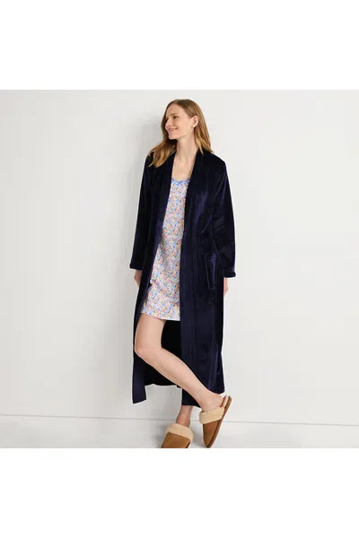 Lands' End Women's Tall Cozy Plush Long Wrap Robe In Blue