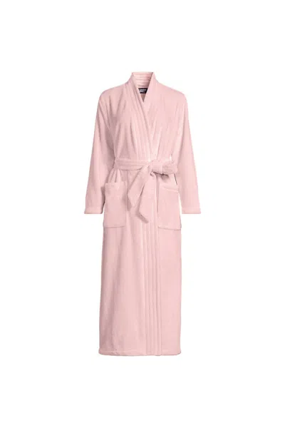 Lands' End Women's Tall Cozy Plush Long Wrap Robe In Pink