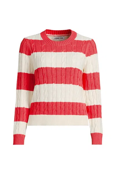 Lands' End Women's Tall Drifter Classic Cable Crew Neck Sweater In Pink