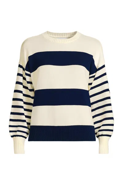 Lands' End Women's Tall Drifter Jersey Crewneck Sweater In Blue