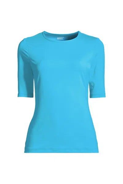 Lands' End Women's Tall Elbow Sleeve Crewneck Garden Tee- Sunshade Upf 50 Quick Dry In Blue