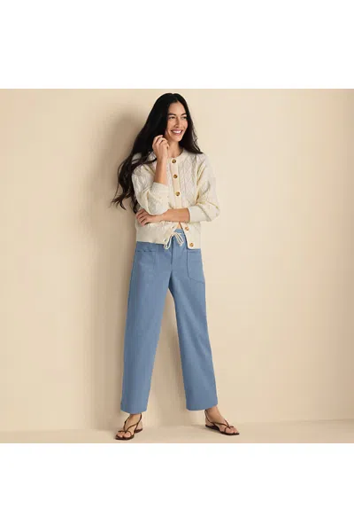 Lands' End Women's Tall Herringbone Chino High Rise Relaxed Straight Drawstring Ankle Pants In Blue