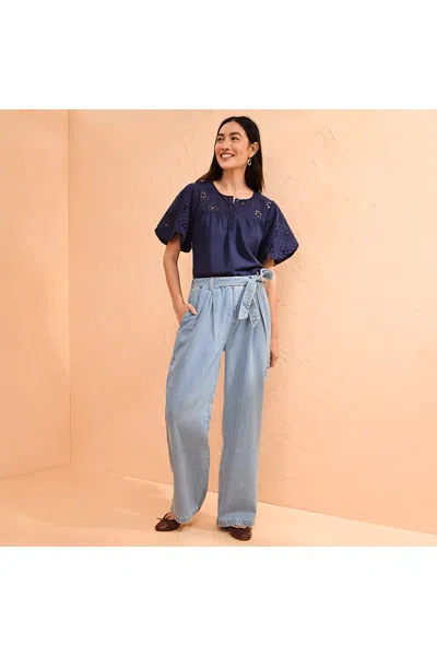 Lands' End Women's Tall High Ridge Twill Pull On Pleated Wide Leg Pants In Blue