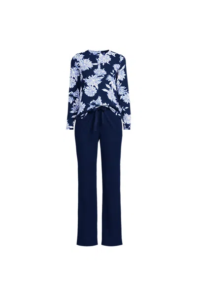 Lands' End Women's Tall Knit 2 Piece Pajama Set - Long Sleeve Top And Pants In Black
