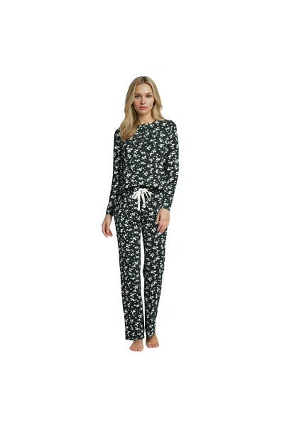 Lands' End Women's Tall Knit 2 Piece Pajama Set - Long Sleeve Top And Pants In Green