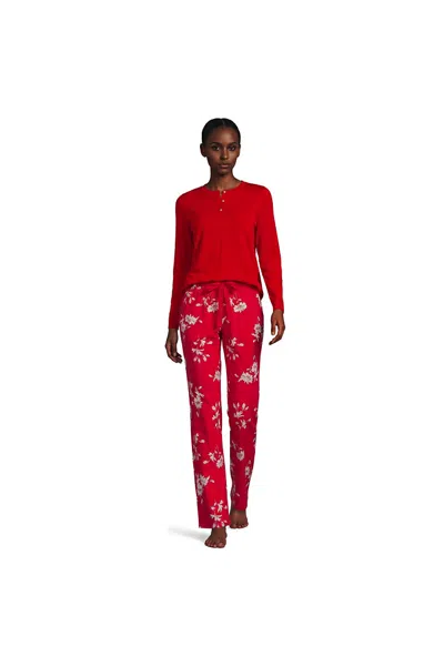 Lands' End Women's Tall Knit 2 Piece Pajama Set - Long Sleeve Top And Pants In Red