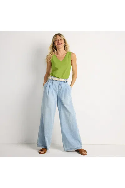 Lands' End Women's Tall Lightweight Denim Mid Rise Pleated Slouchy Jeans In Brown
