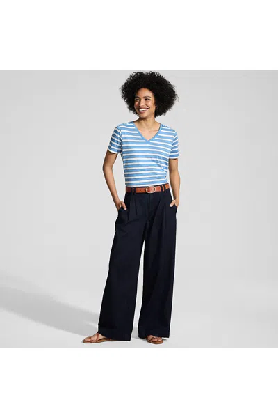Lands' End Women's Tall Lightweight Denim Mid Rise Pleated Slouchy Jeans In Blue
