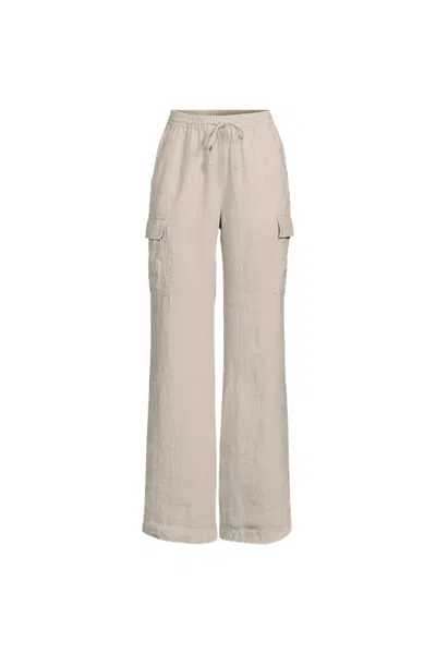 Lands' End Women's Tall Linen High Rise Elastic Back Wide Leg Cargo Pants In White