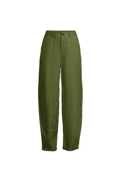 Lands' End Women's Tall Linen High Rise Pleated Barrel Leg Ankle Pants In Multi