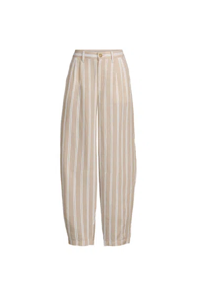 Lands' End Women's Tall Linen High Rise Pleated Barrel Leg Ankle Pants In Neutral