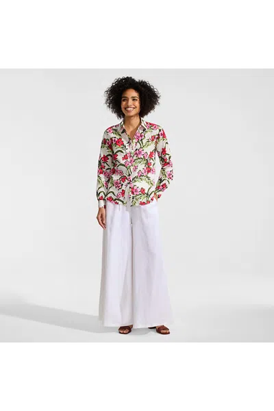 Lands' End Women's Tall Linen Long Sleeve Feminine Shirt In Ivory
