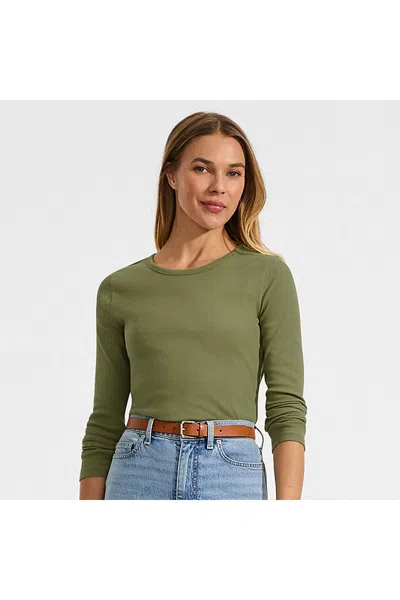 Lands' End Women's Tall Long Sleeve Micro Rib T-shirt In Green