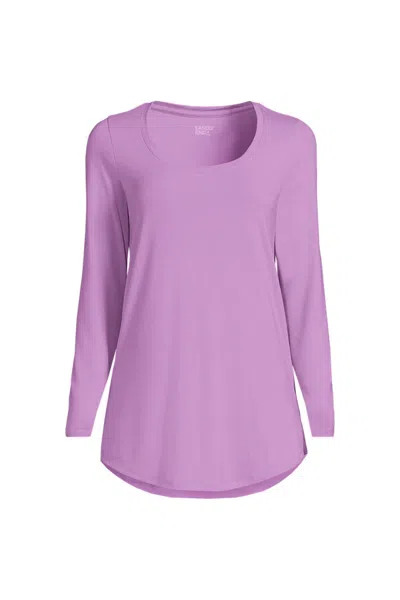 Lands' End Women's Tall Long Sleeve Power Performance Scoop Neck Curved Hem Tunic Tee In Purple