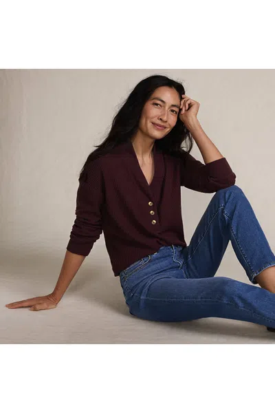Lands' End Women's Tall Long Sleeve Waffle Shawl Collar Henley In Burgundy